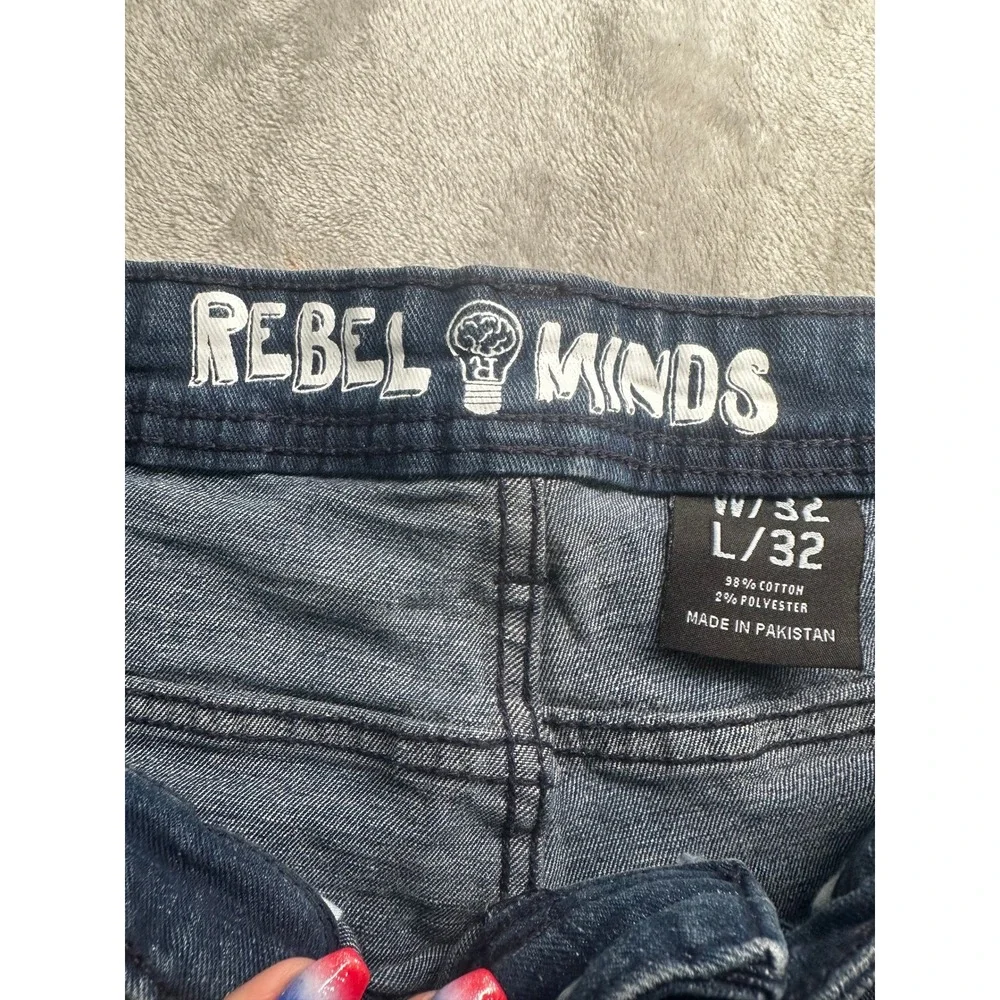 Rebel Minds Distressed Jeans Mens 32x32 Dark Blue Slim Ripped Streetwear